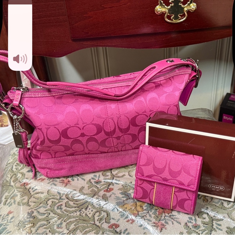 Coach Fuchsia Shoulder Bag and Wallet Set